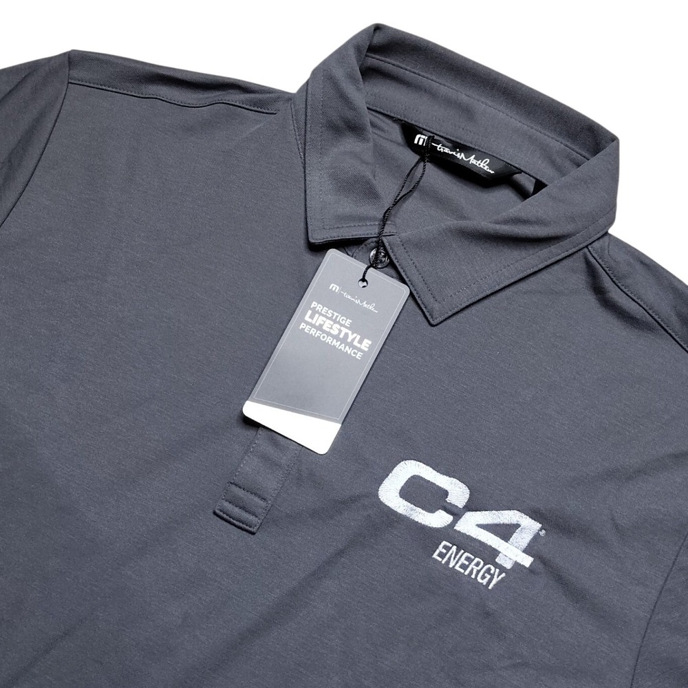 TravisMathew Oceanside Polo Mens L Grey NWT C4 Energy Logo Golf Stretch